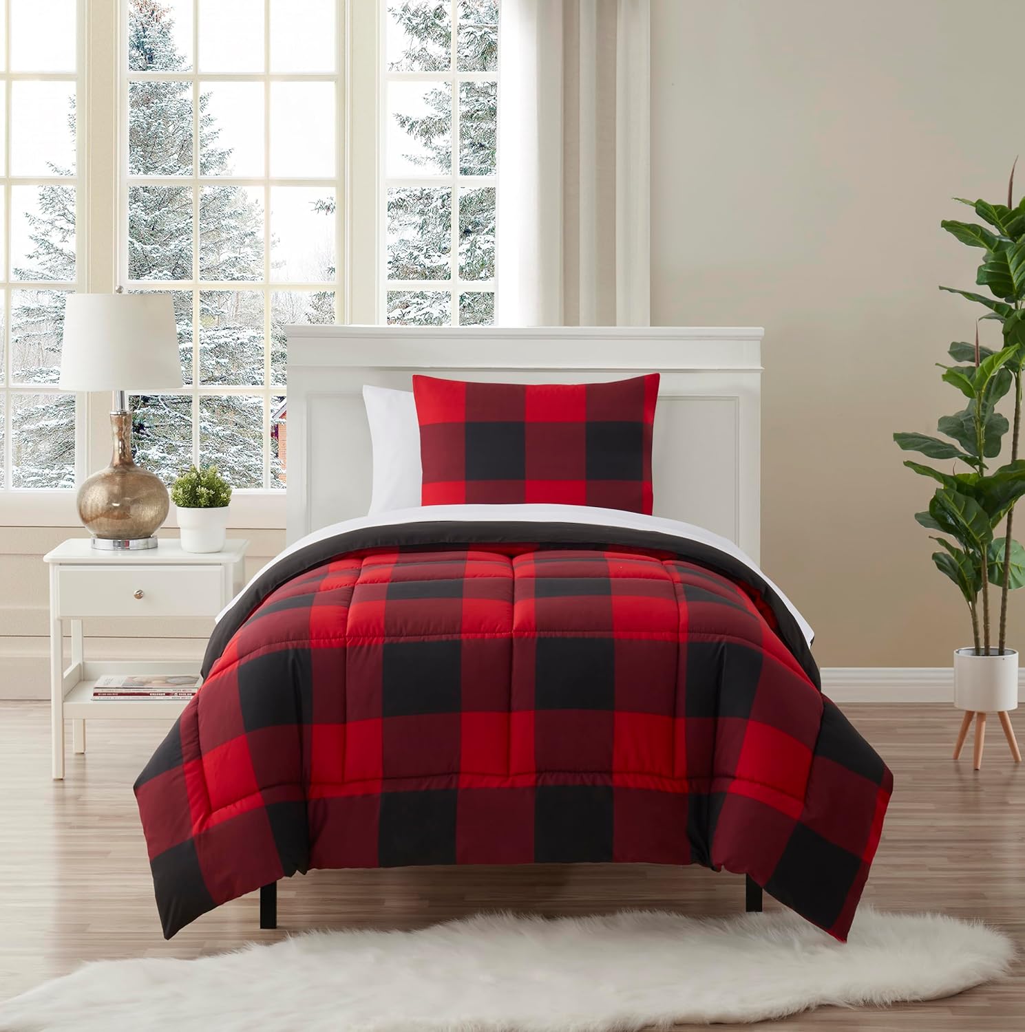 5 Piece Comforter Set Bed in a Bag Buffalo Check for All Seasons