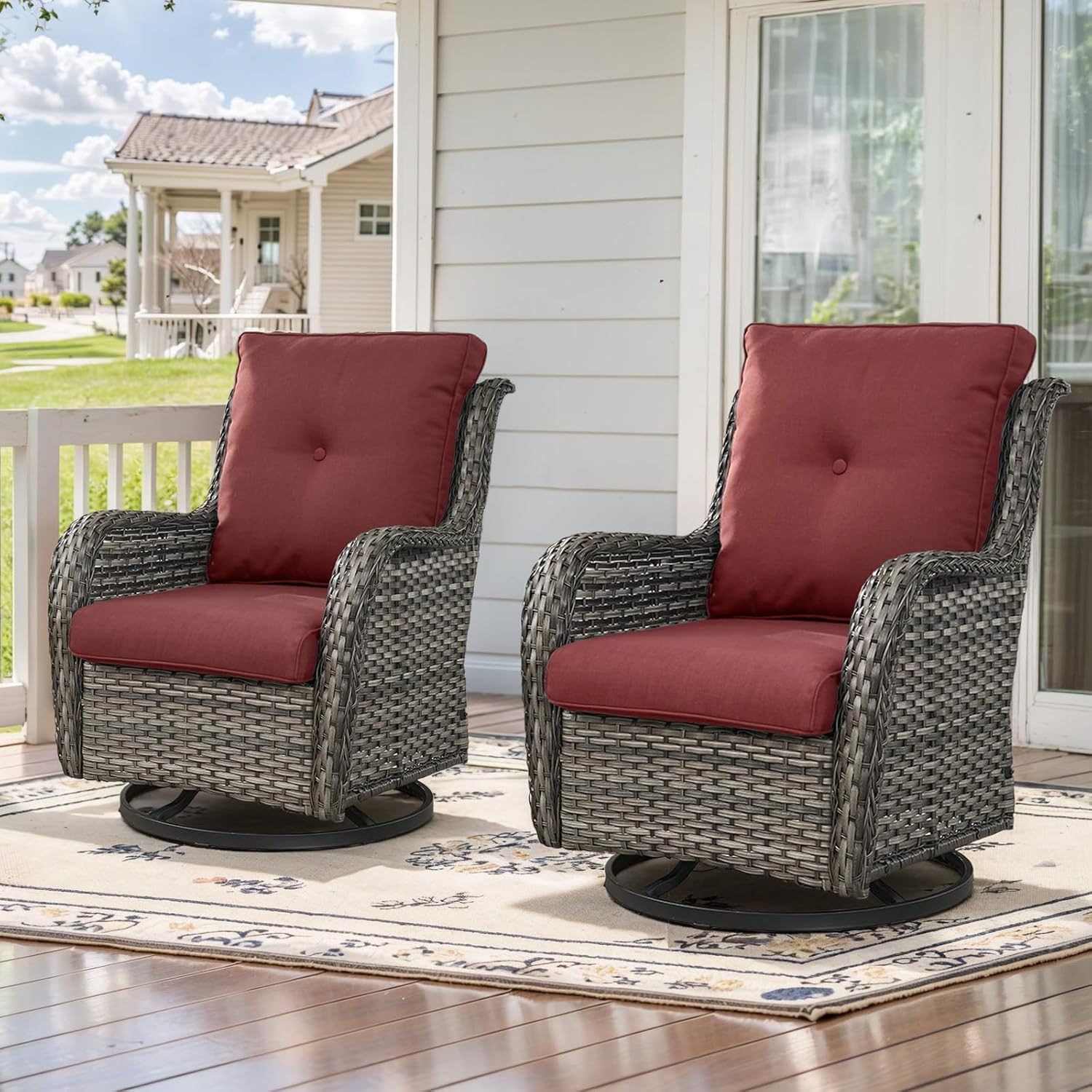 Outdoor Swivel Rocker Wicker Chairs Set of 2 for Patio Use