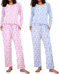 Ekouaer 2 Pack Women's Pajama Set - Soft Long Sleeve Loungewear Shoes