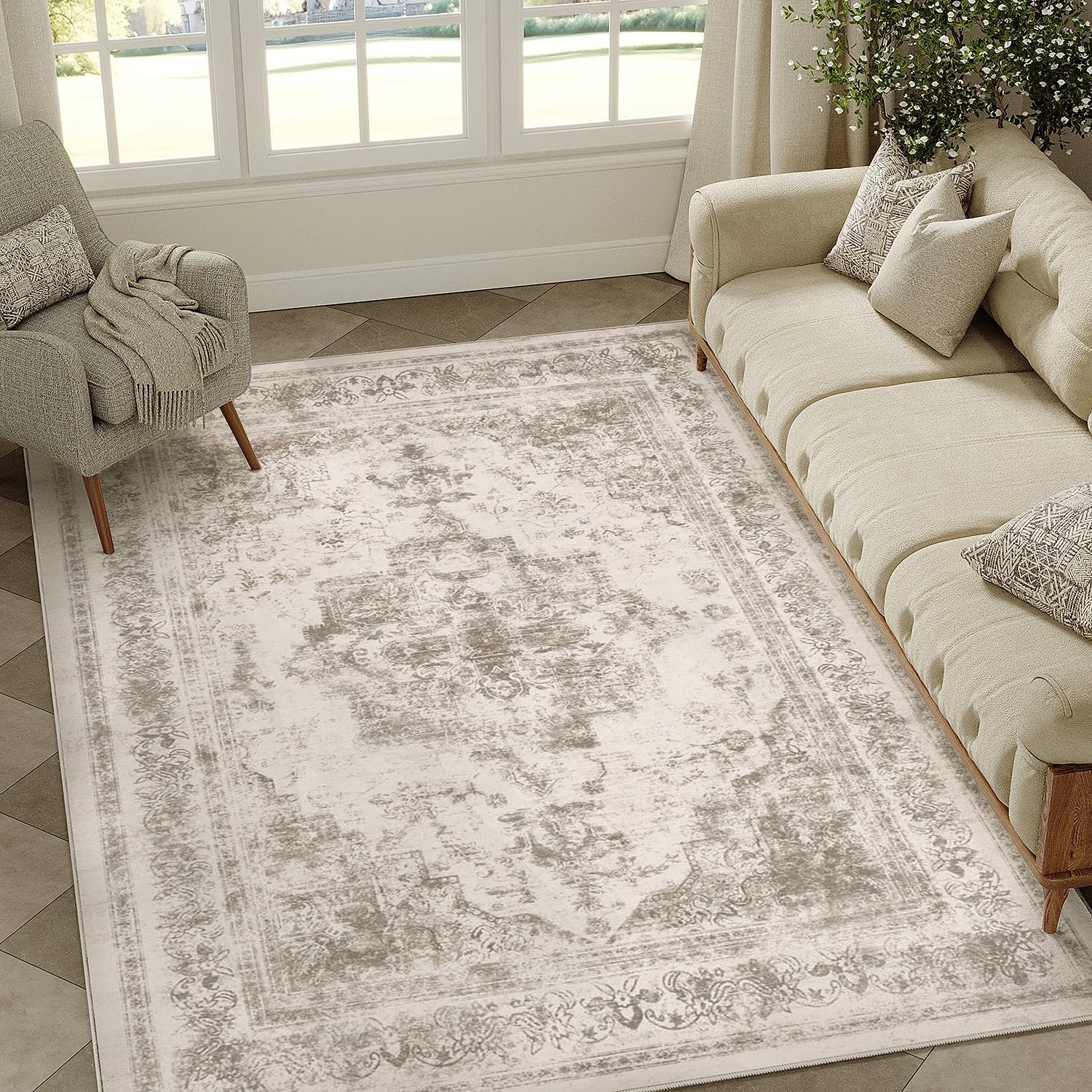 Vintage Boho Medallion Area Rug 4x6 for Home and Office