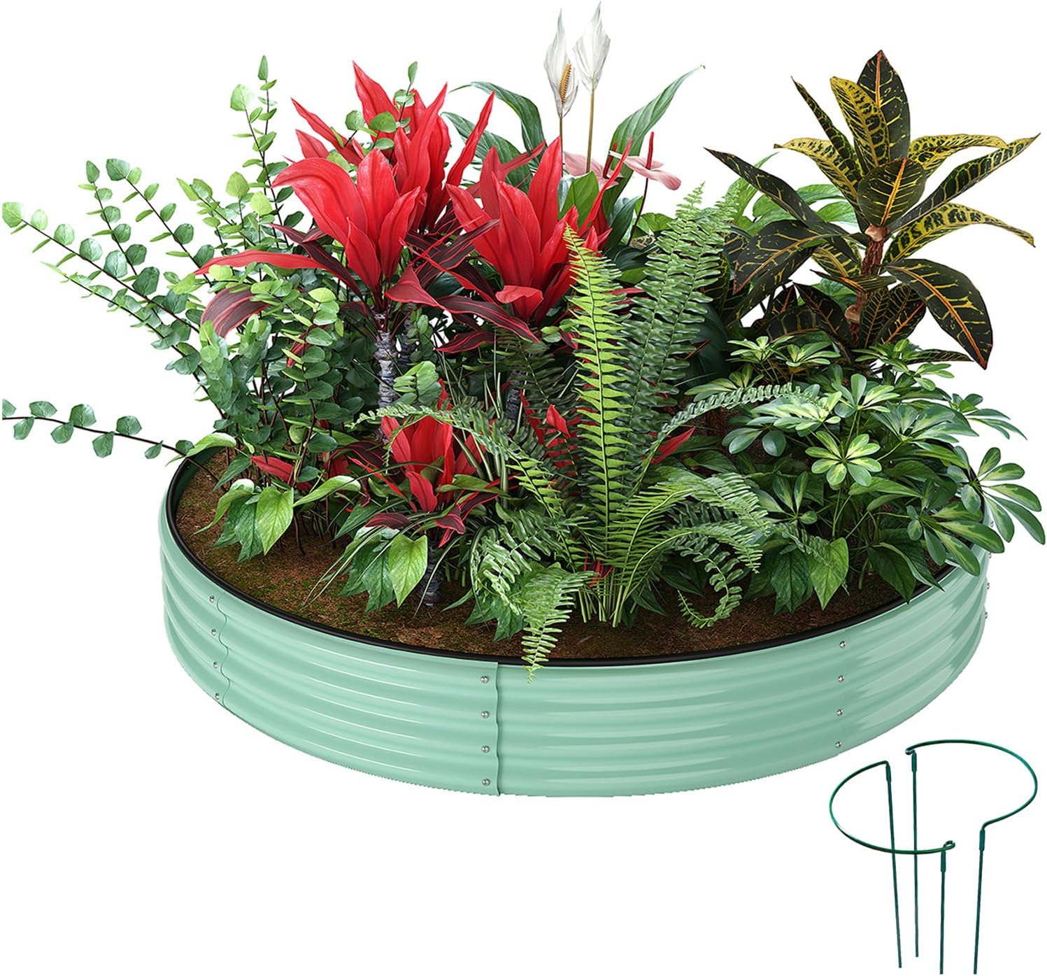 Galvanized Metal Planter Round Raised Garden Bed Kit for Outdoor