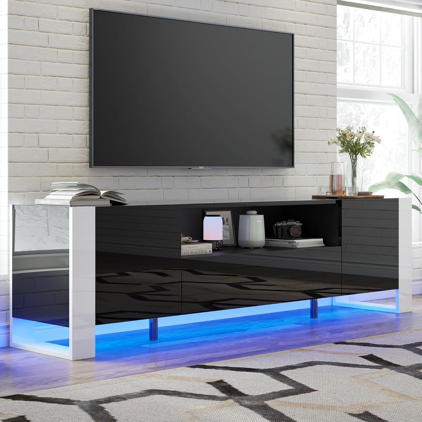 VanAcc 70 High Gloss TV Stand - Stylish LED Storage