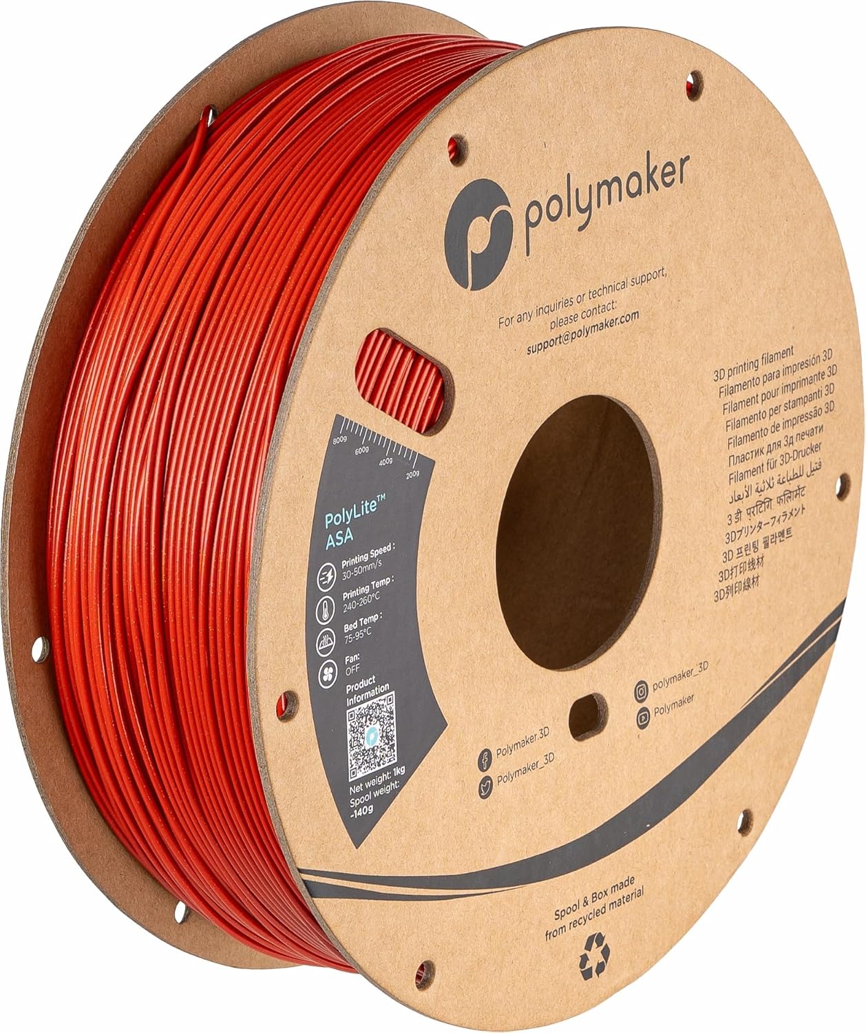 Polymaker ASA Filament 1.75mm Galaxy Red for Outdoor Printing