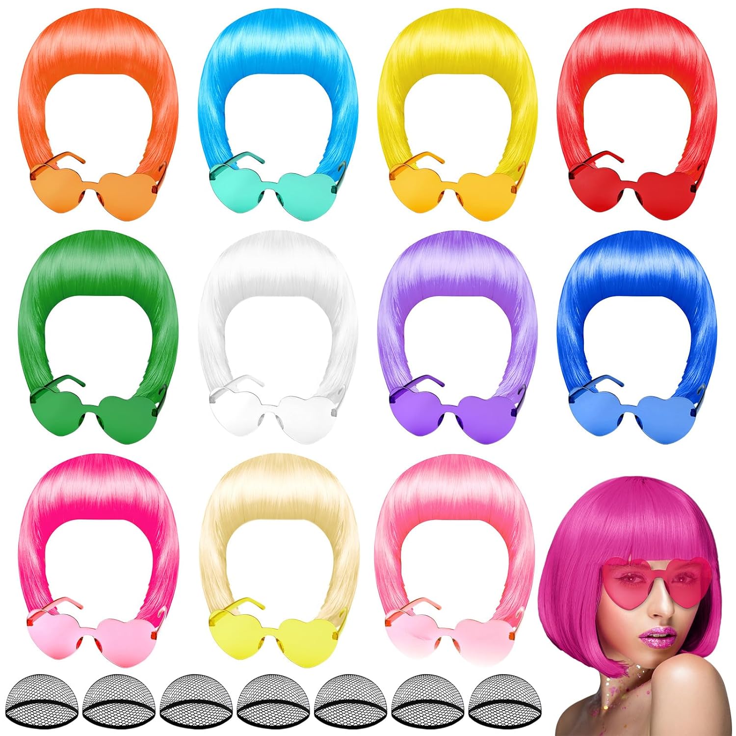 Colorful Wigs and Sunglass Set for Parties and Cosplay Fun