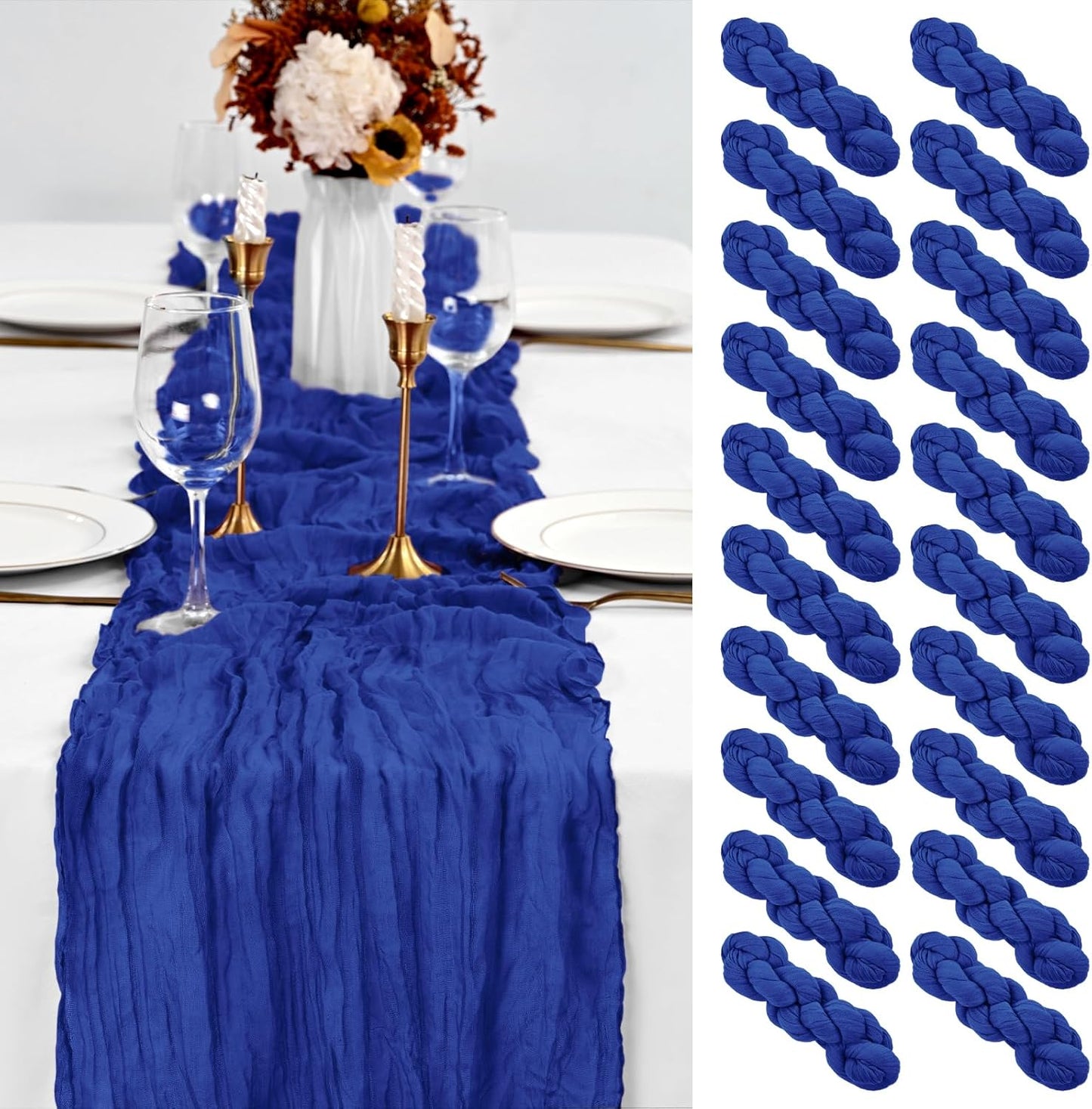 20 Pack Royal Blue Table Runners for Weddings and Parties