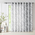 Grey White Sliding Door Curtain 84 in Length Semi Sheer Leaf Print