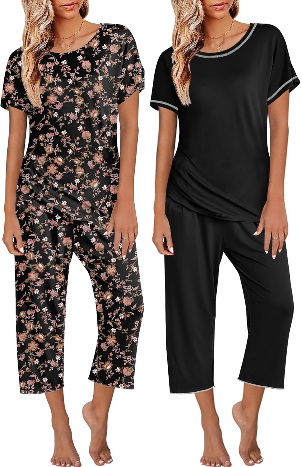Ekouaer 2 Pack Womens Pajamas Short Sleeve Sleepwear Sets
