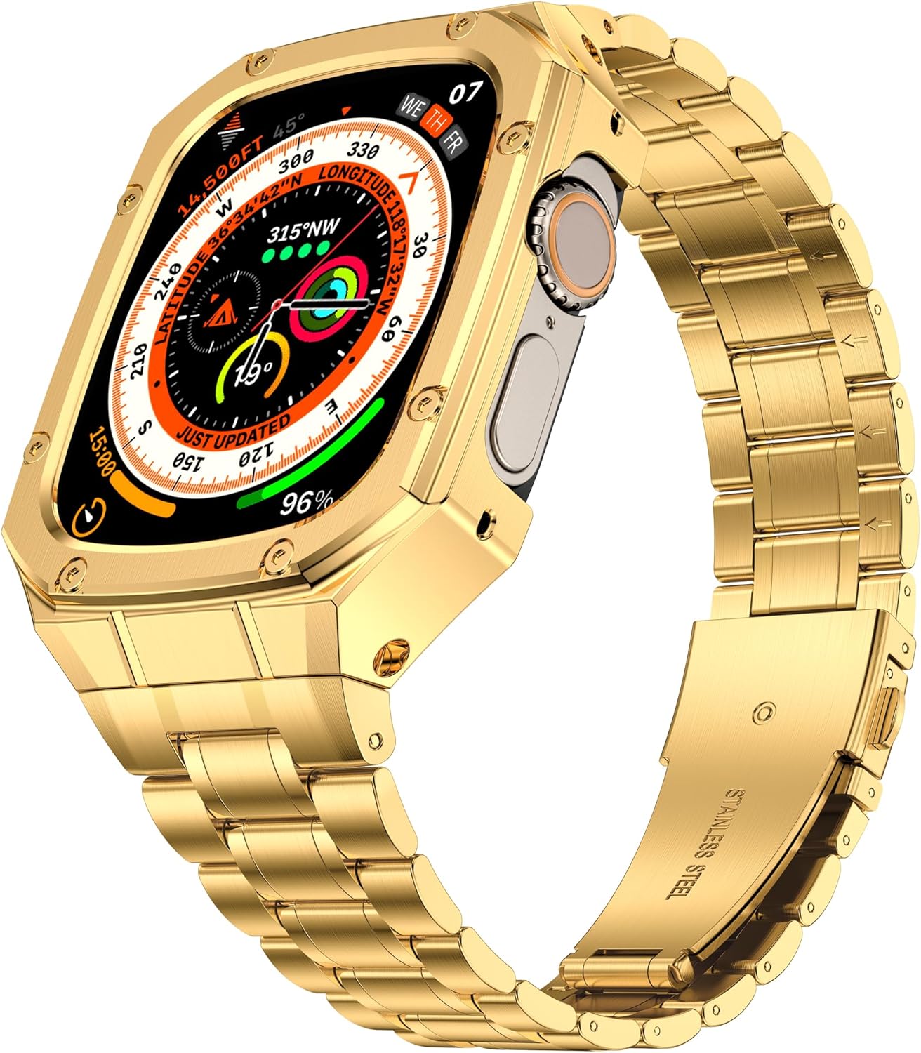 Gold Stainless Steel Band & Case for Apple Watch Ultra 2, Ultimate Protection!