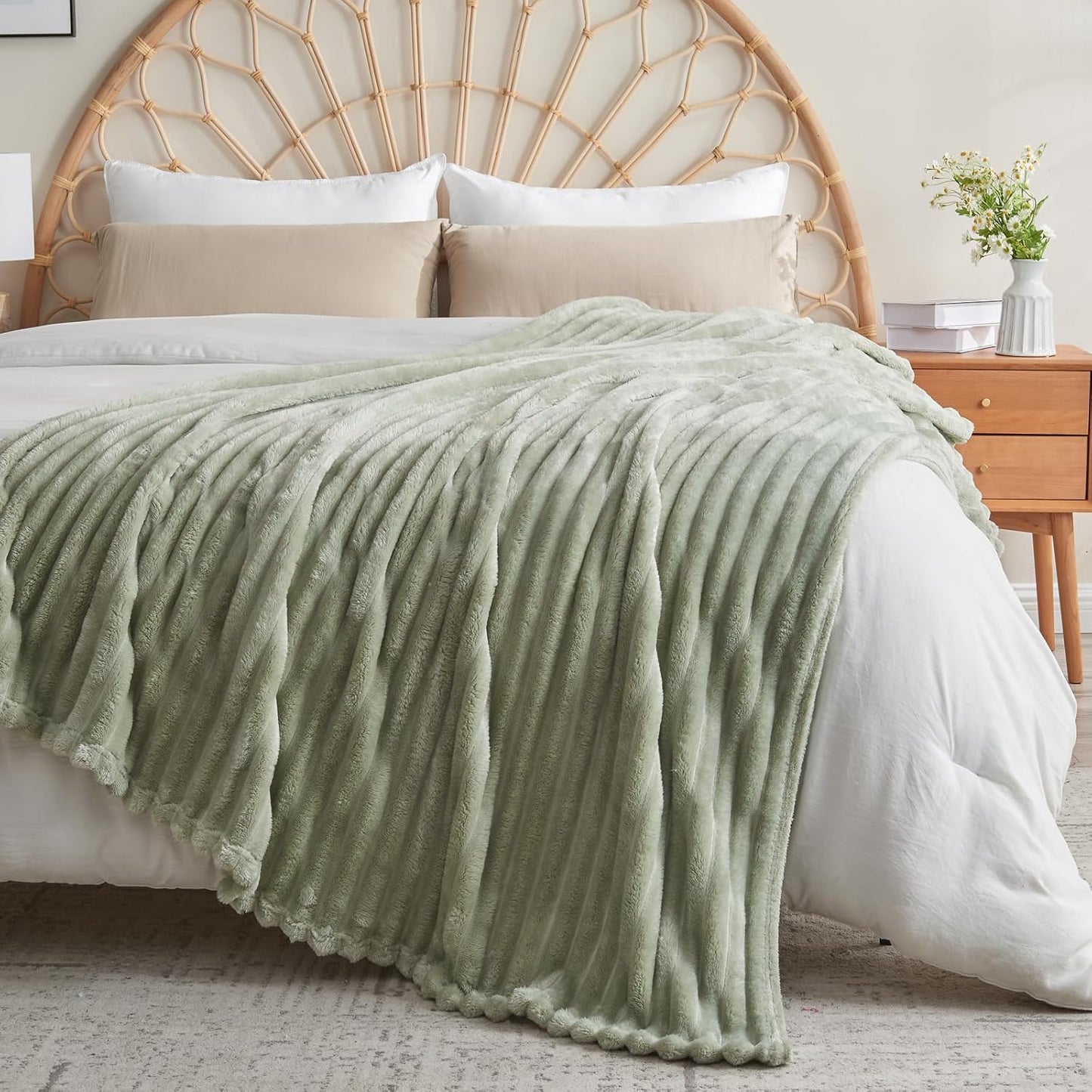 Super Soft King Blanket in Sage Green for All Season Comfort