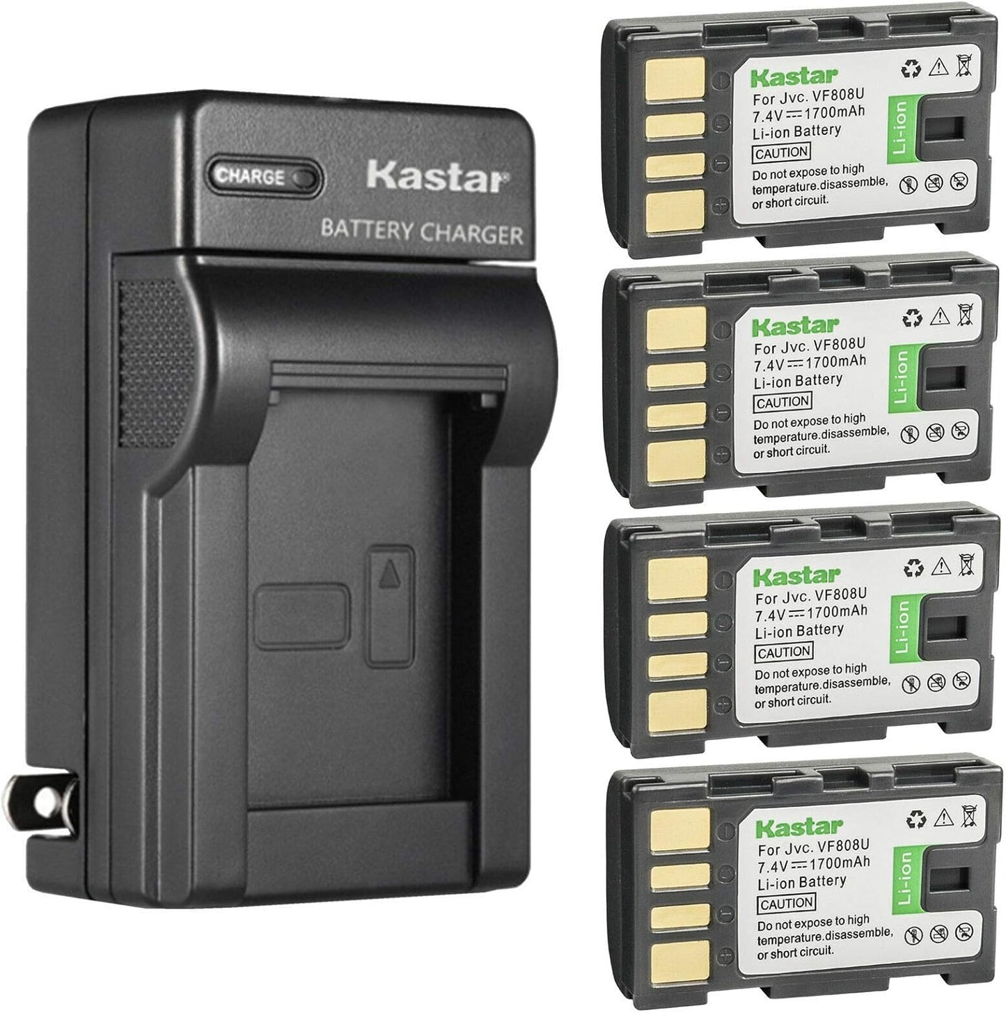 Kastar 4-Pack BN-VF808 Battery and AC Charger for JVC Cameras
