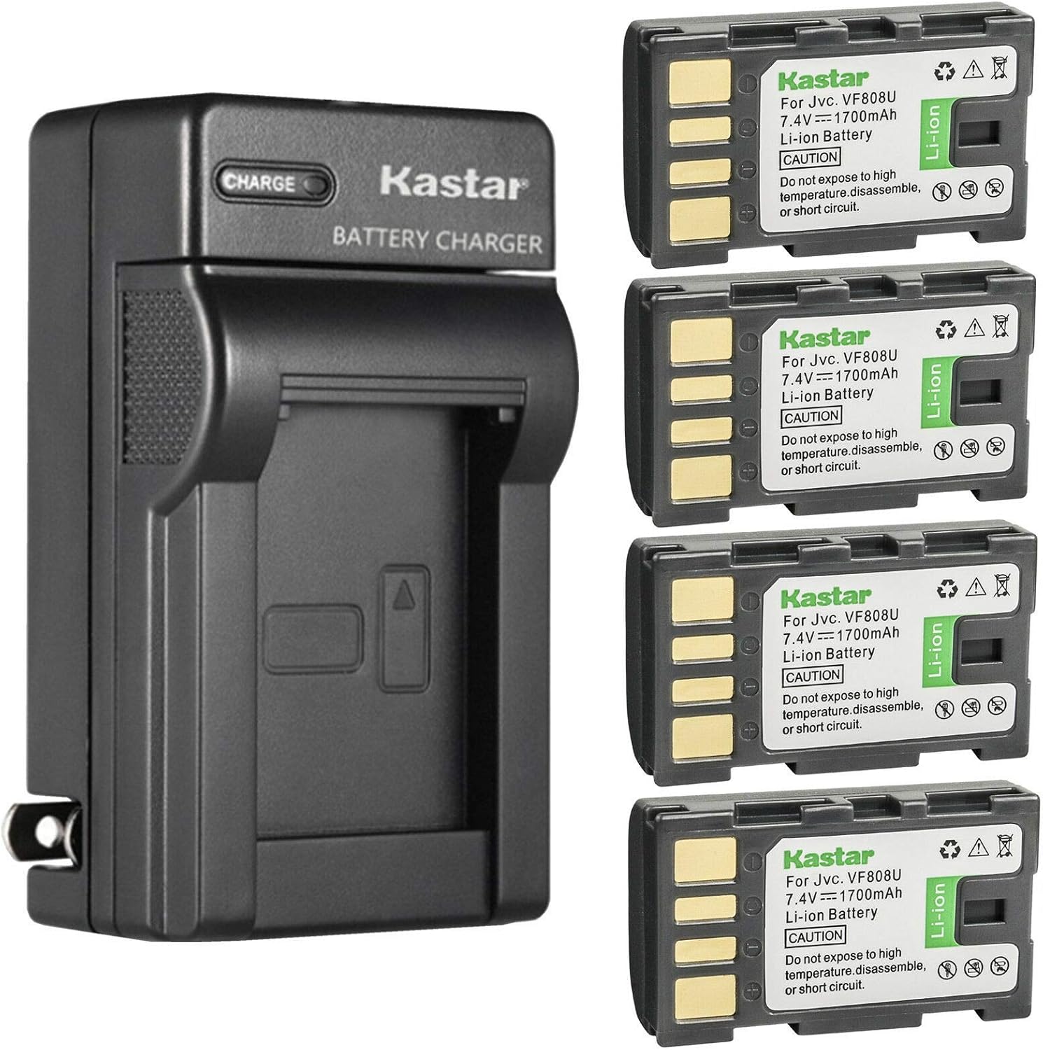 Kastar 4-Pack BN-VF808 Battery and AC Charger for JVC Cameras