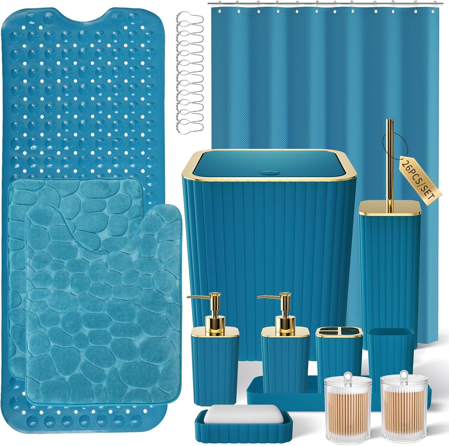 26PC Gorgeous Teal Bathroom Accessories Set for Stylish Homes