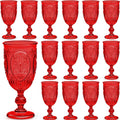 24 Pcs Plastic Goblets 7.5oz Vintage Embossed Goblet Set - Retro Red