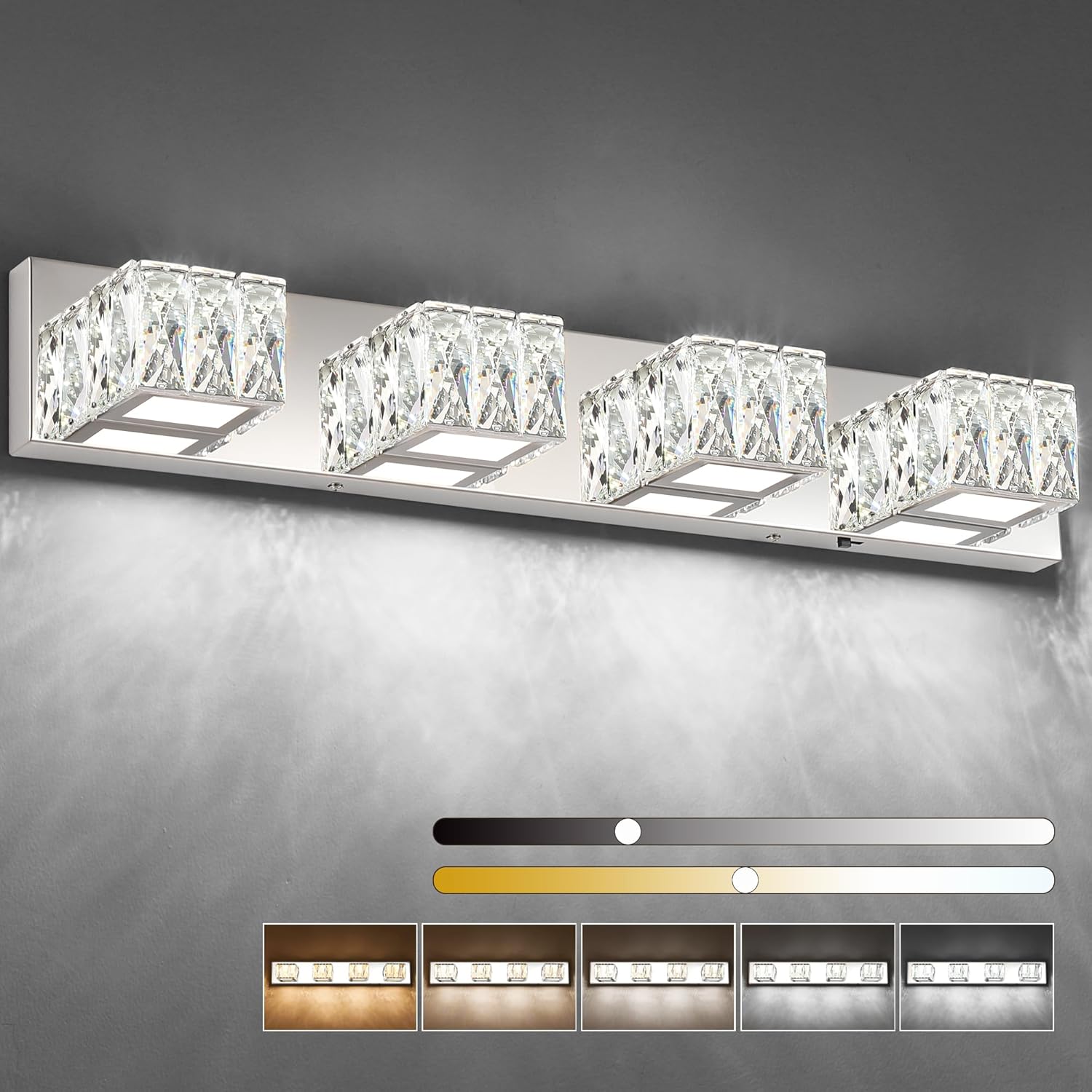 ZUZITO Modern Bathroom Light Fixtures - Crystal 4 Light Vanity