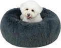 Round Donut Dog Bed 30in - Calming Plush Faux Fur for Anxious Pets