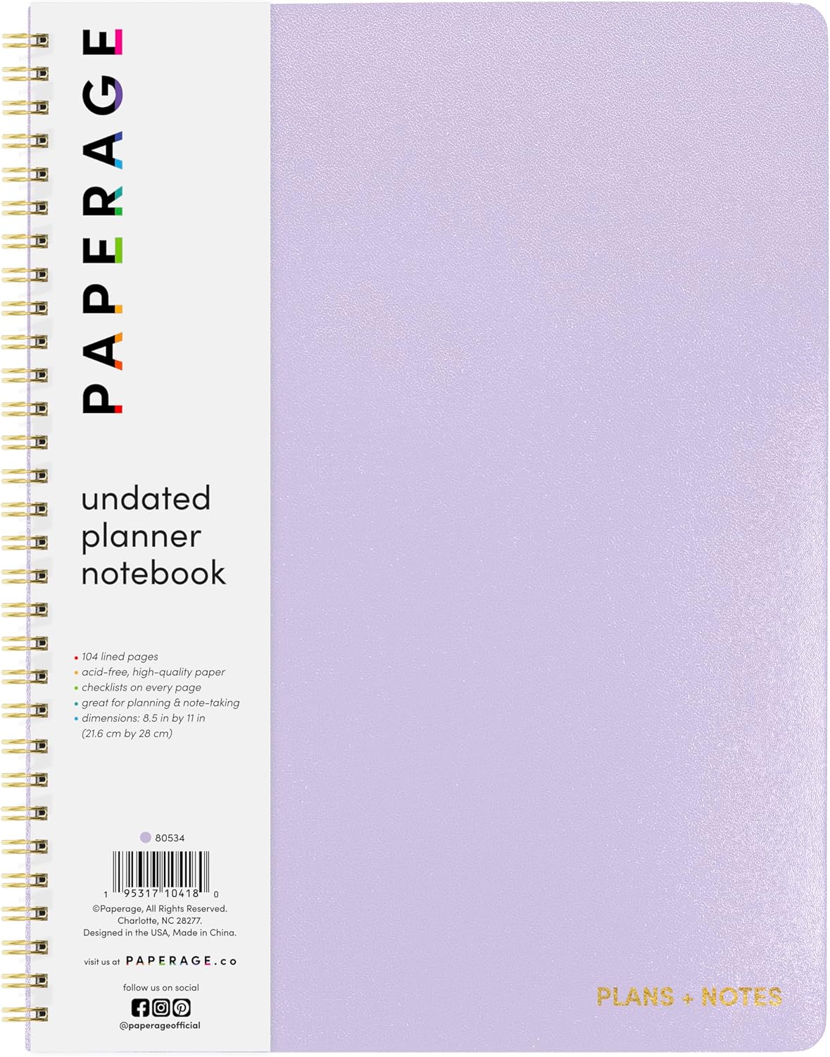 PAPERAGE Lavender Spiral Daily Planner, 8.5x11, 104 Pages