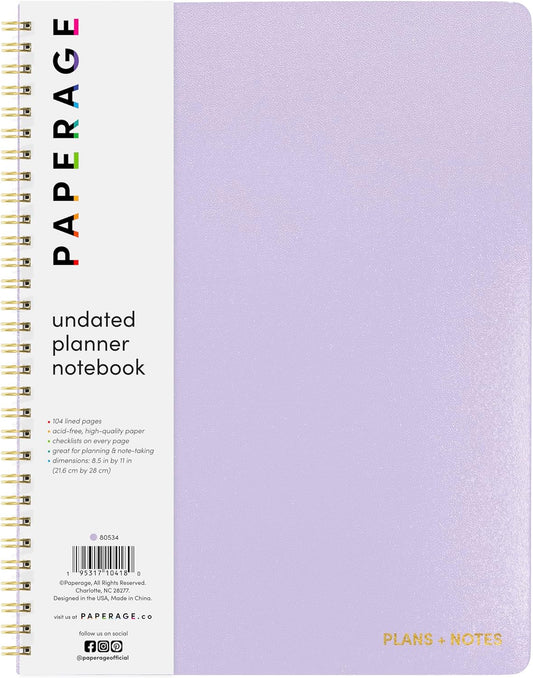 PAPERAGE Lavender Spiral Daily Planner, 8.5x11, 104 Pages
