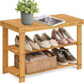 Shoe Rack Bench 3-Tier Bamboo Organizer for Entryway - Sturdy Seat