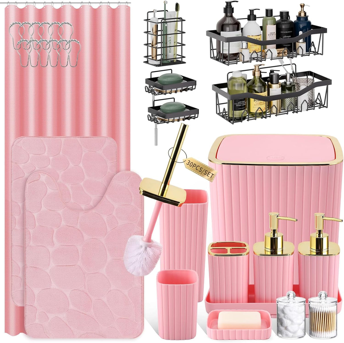 30PC Gorgeous Pink Bathroom Accessories Set for Every Home