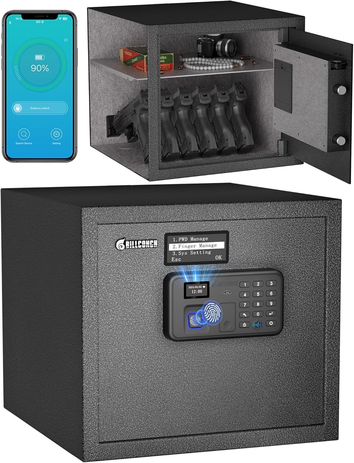 Billconch Smart Gun Safe with Biometric Lock and LCD Display