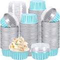 Aluminum Foil Baking Cups with Lids 5 oz - Disposable Ramekins (Blue