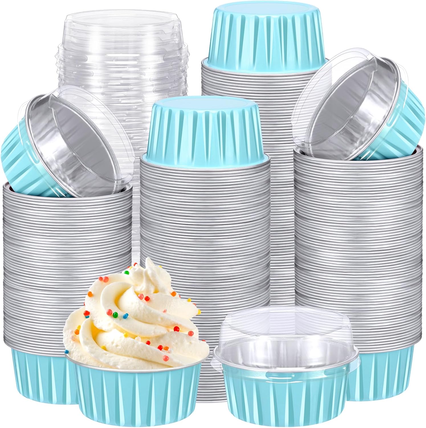 Gejoy 400 Pcs Aluminum Foil Baking Cups with Lids for Desserts