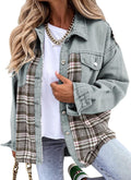 Oversized Denim Jacket Plaid Shacket - Casual Boyfriend Jean Jacket