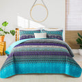 Boho Quilt Full Size Purple Blue - Lightweight All-Season Quilt Set