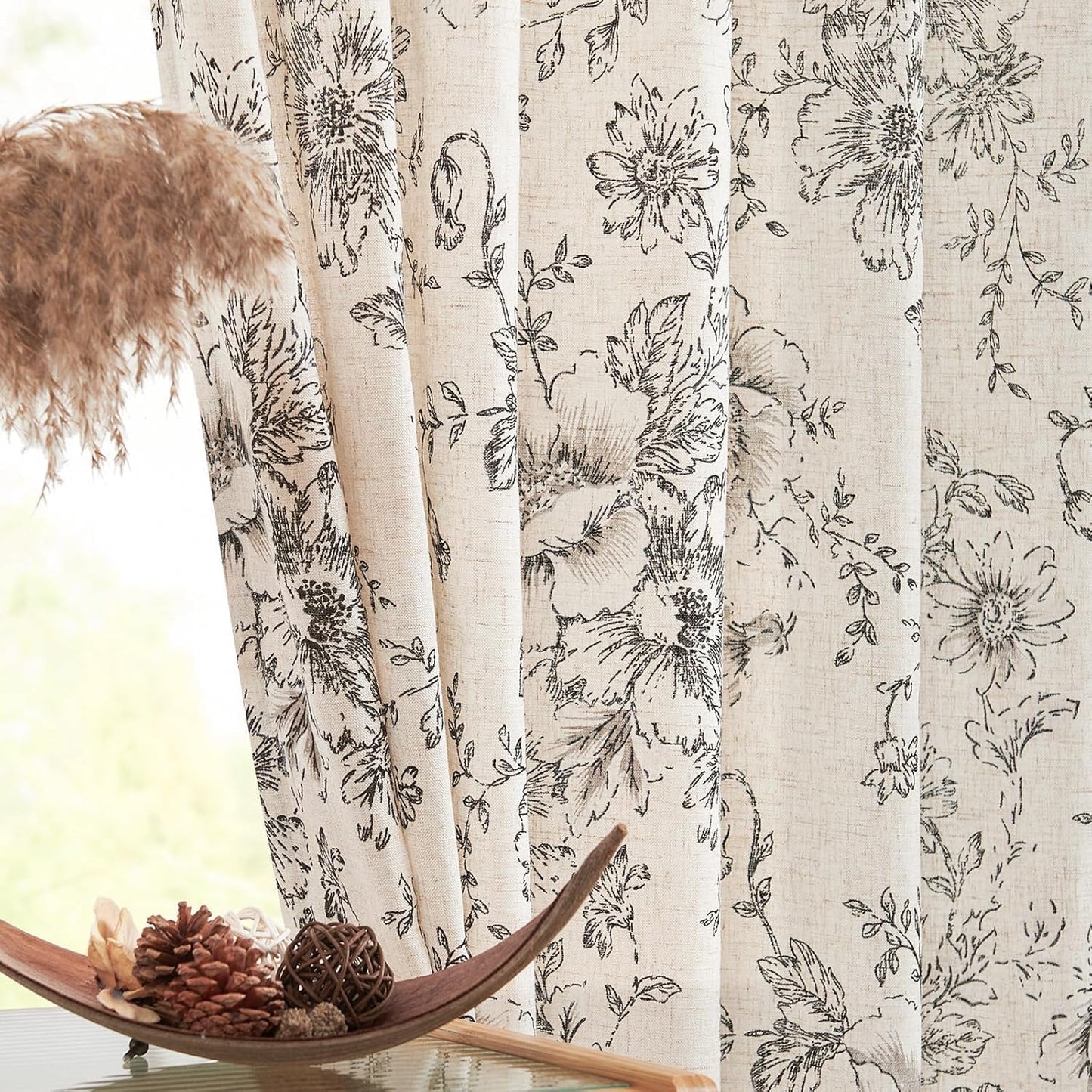 Floral Linen Blend Curtains for Living Room and Bedroom Use