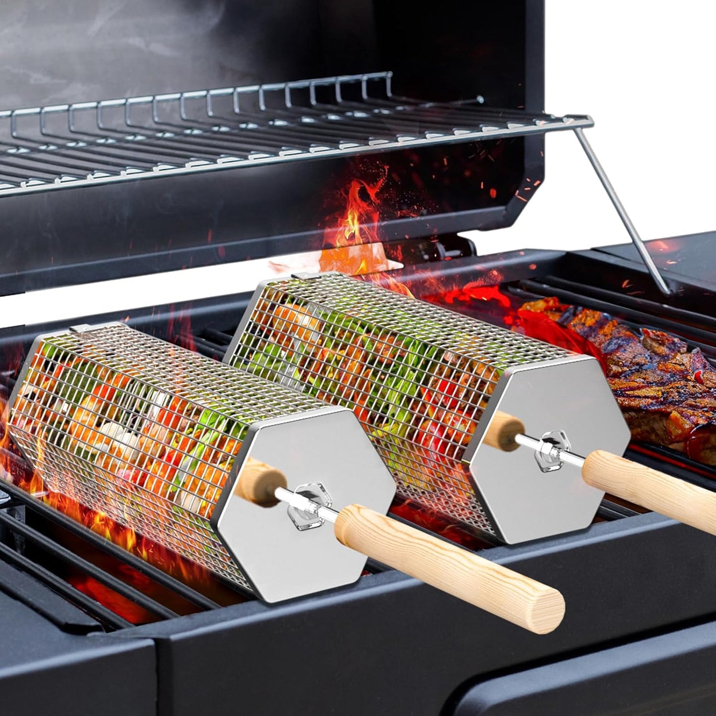 Rolling Grill Baskets Set - BBQ Perfection!