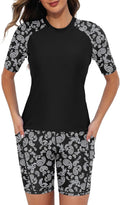 Tournesol Women's Two Piece Rash Guard Short Sleeve Swim Shirt - UPF 6