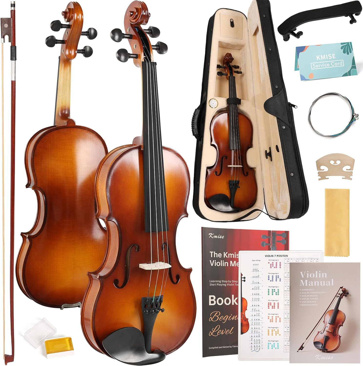 Kmise Violin 4/4 Full Set for Adults and Beginners with Case