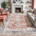DEXI Area Rug 4x6 Low Pile Vintage Traditional Rug - Washable Brick
