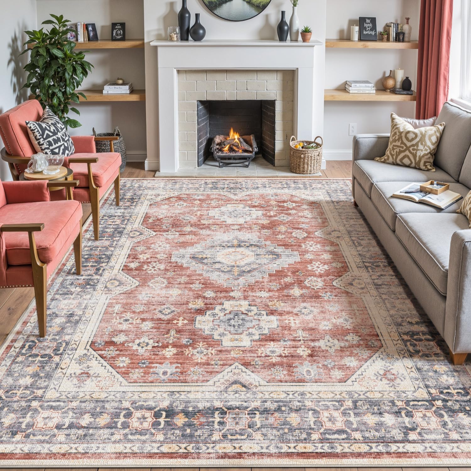 DEXI Vintage Traditional Area Rug for Living Room and Bedroom