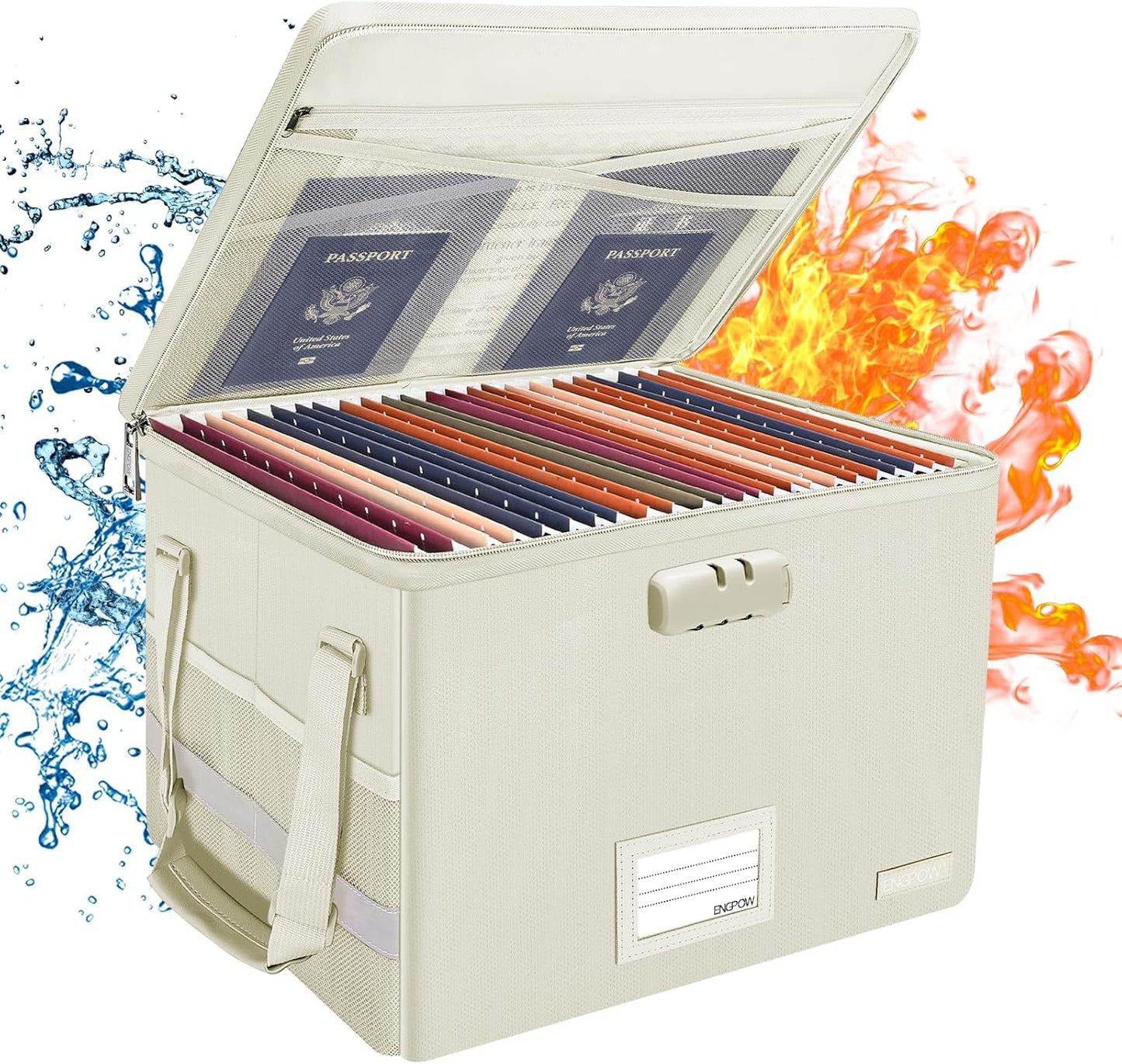 ENGPOW Fireproof Document Box with Lock and Portable Design