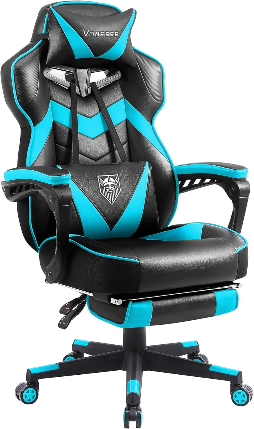 Vonesse Big & Tall Gaming Chair: High Back Massage & Footrest