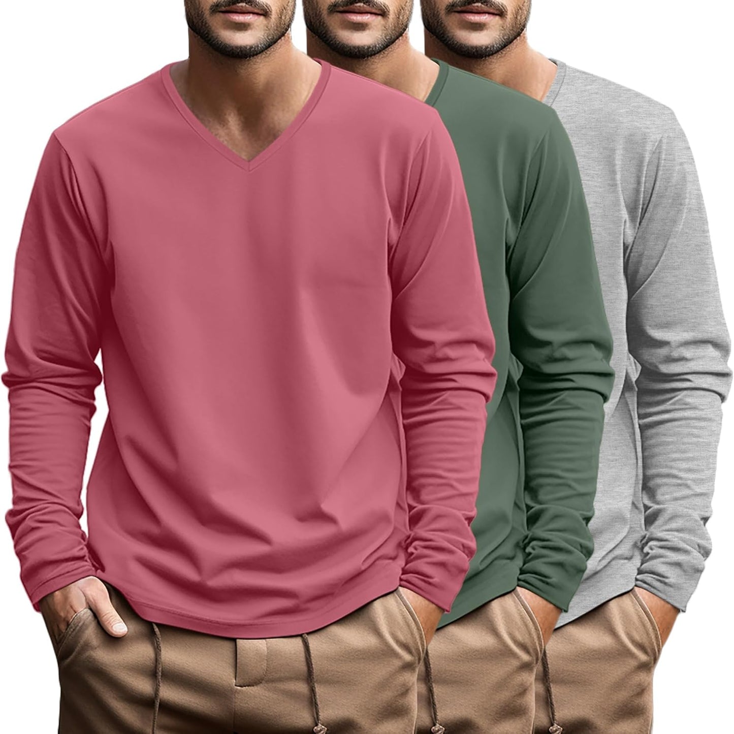 Ficerd Big and Tall Shirts for Men V Neck Cotton Long Sleeve Tee