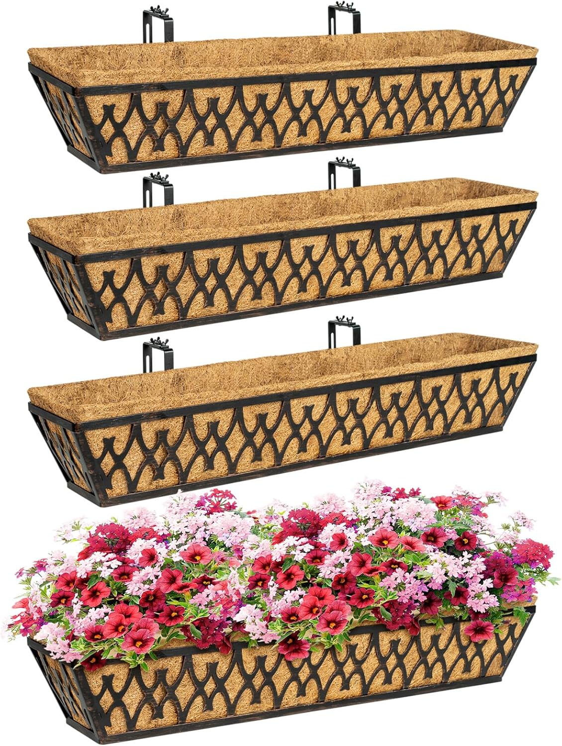 30 Inch Window Boxes Planters with Adjustable Brackets for Garden