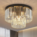 17in Black Crystal Ceiling Light 9-Light Modern 2-Tier - Elegant Flush