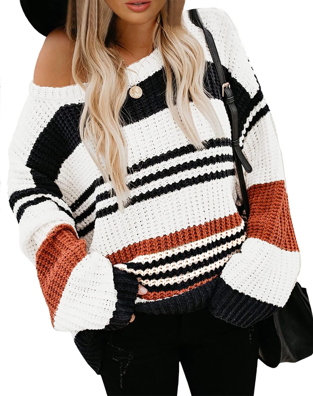 KIRUNDO Women's Striped Color Block Sweater for Fall 2025