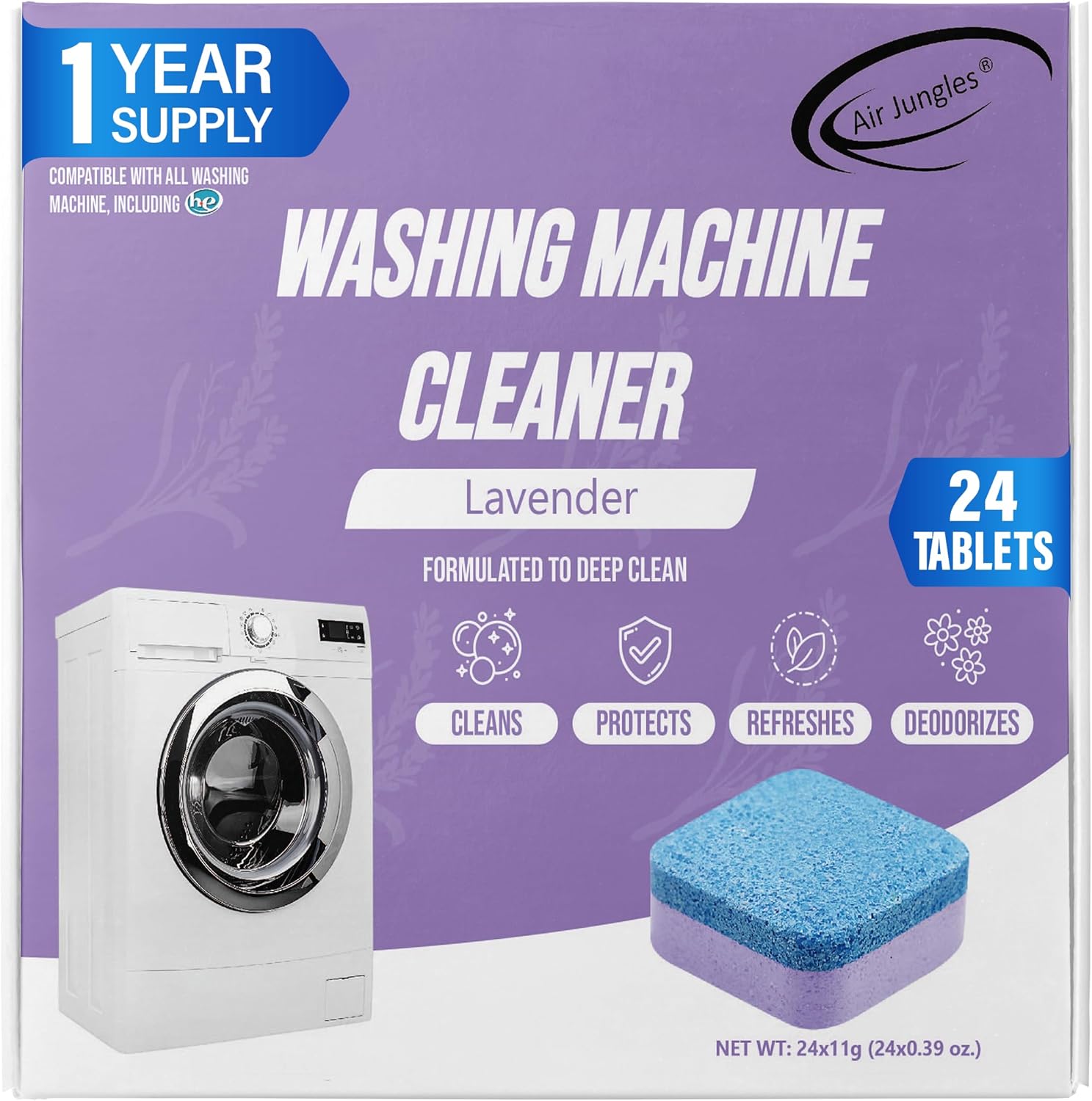 24-Count Lavender Washing Machine Cleaner Tabs, Deep Clean Drum & Tub