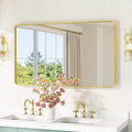 Brushed Gold Bathroom Mirror 40 x 24 Metal Framed Mirror - Modern