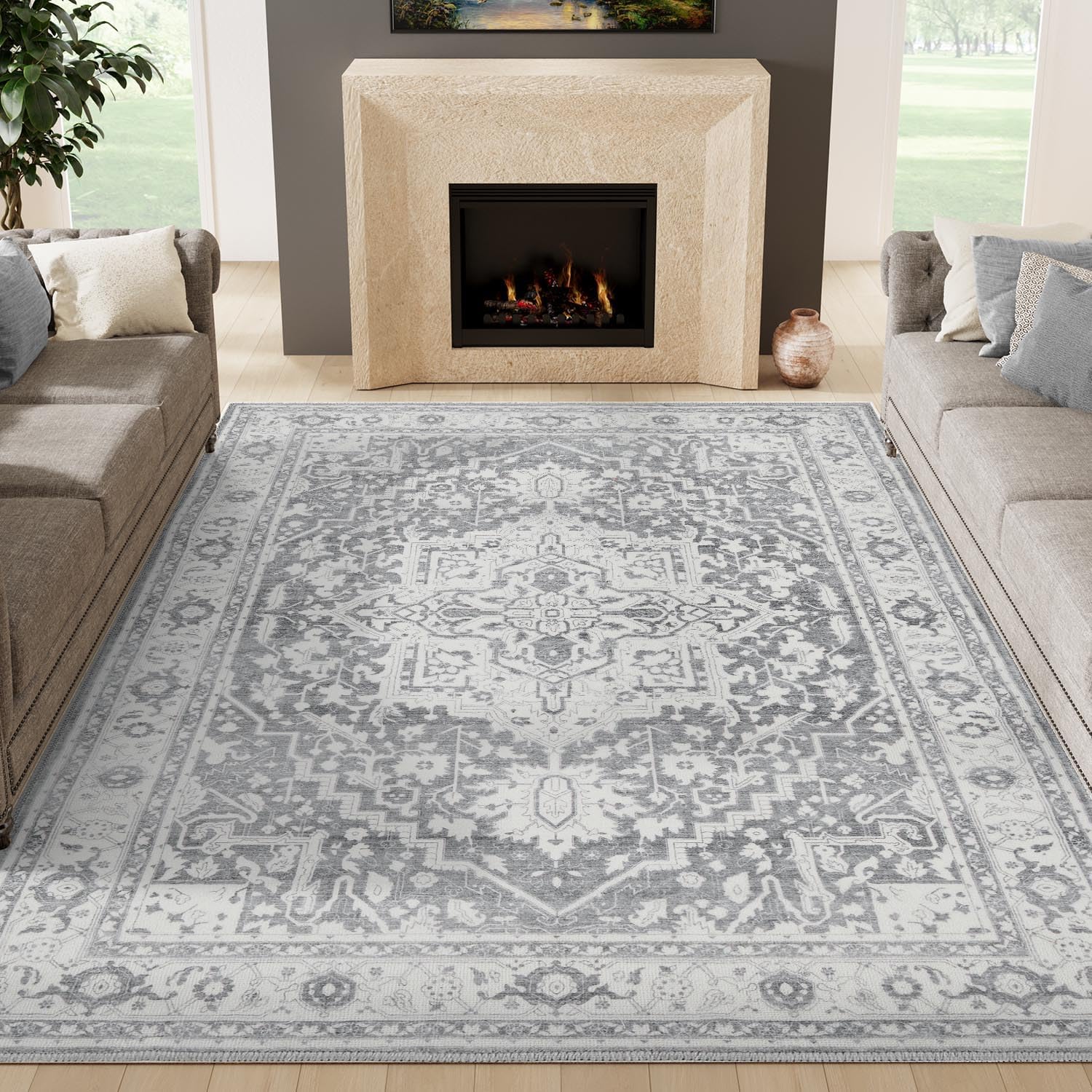 jinchan 8x10 Area Rugs for Living Room - Vintage Floral Design