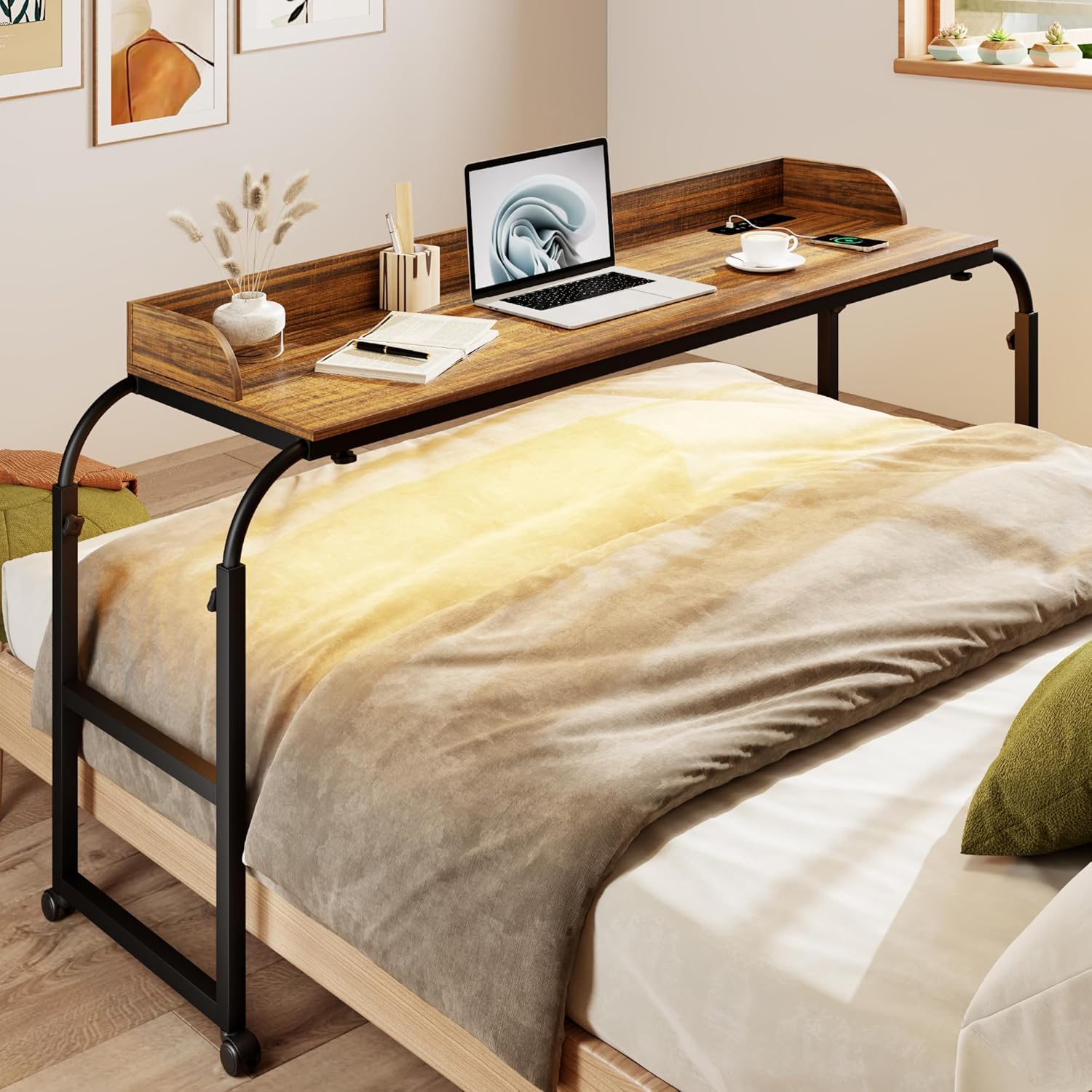 39.37in-43.3in Over Bed Desk with Wheels for Ultimate Convenience