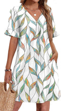 Women Ruffle Short Sleeve V Neck Summer Dress - With Pockets