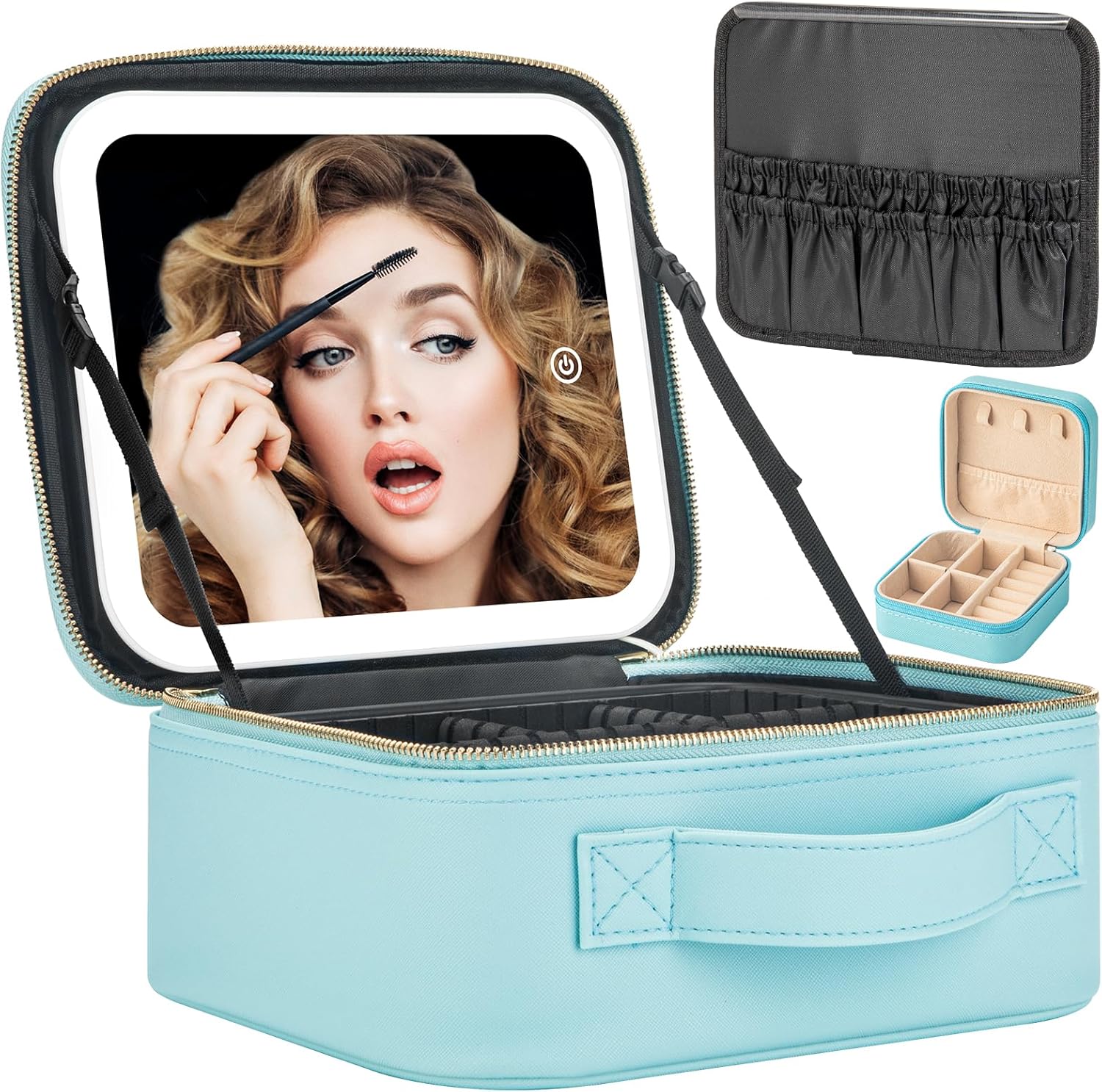 Makeup Travel Train Case with LED Light and Adjustable Brightness
