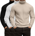 3 Pack Men's Ribbed Turtleneck Shirts - Lightweight Stretch Knit