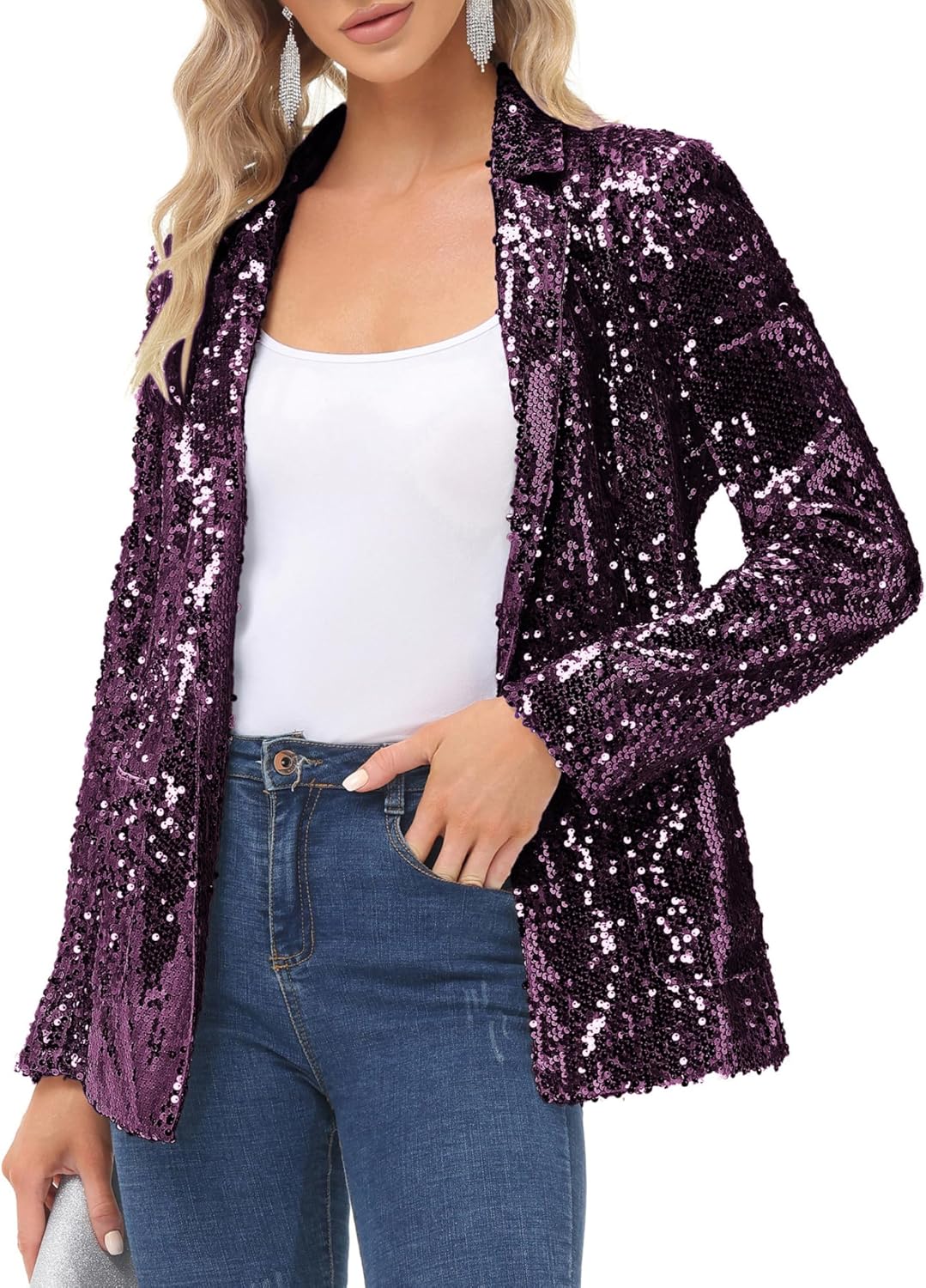 KANCY KOLE Women's Sequin Blazer Jacket for Glamorous Style