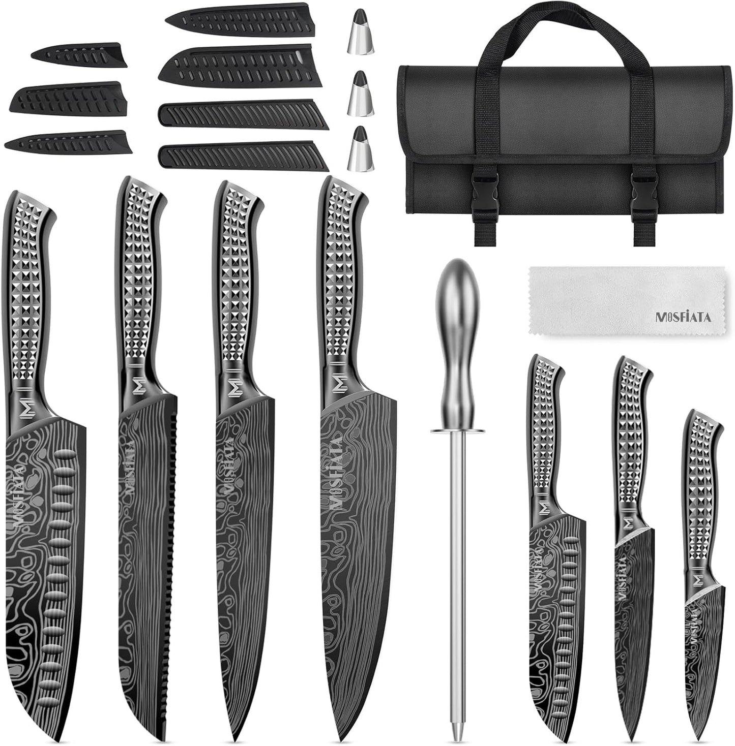 MOSFiATA 12-Piece Kitchen Knife Set with Oxford Storage Bag