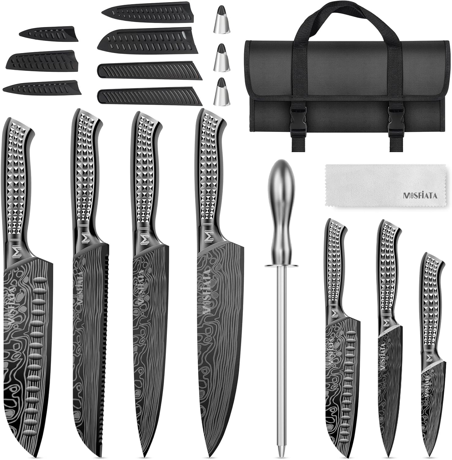 MOSFiATA 12-Piece Kitchen Knife Set with Oxford Storage Bag